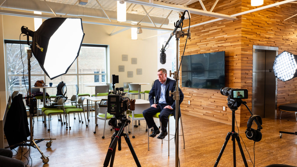 Behind the scenes on a video shoot
