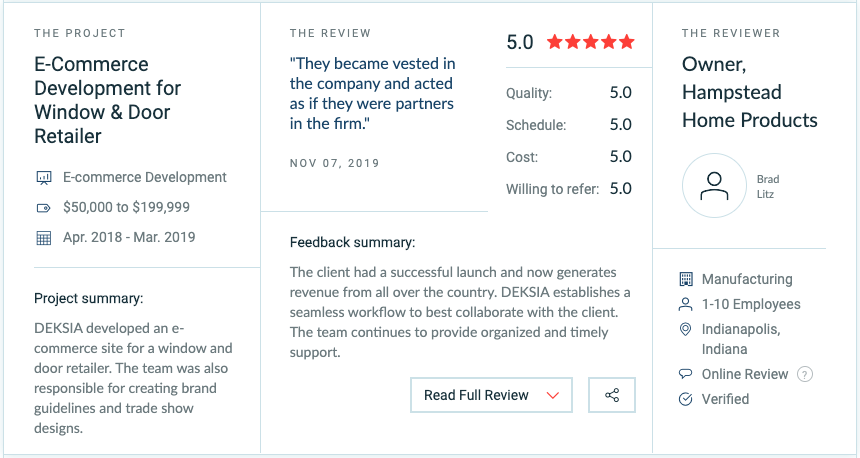 deksia branding agency review from clutch.co
