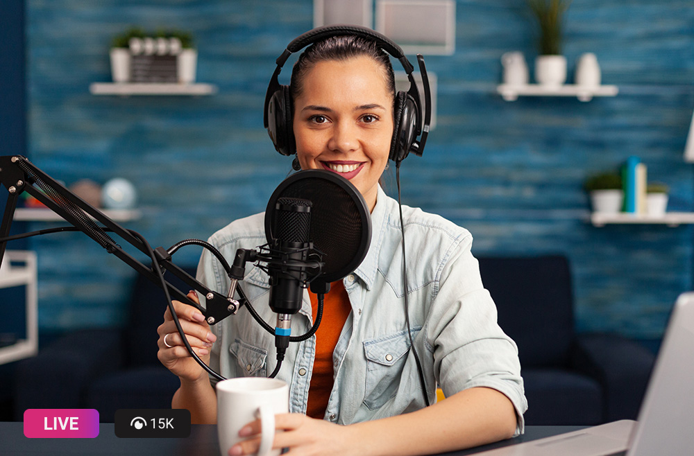 Person behind a microphone